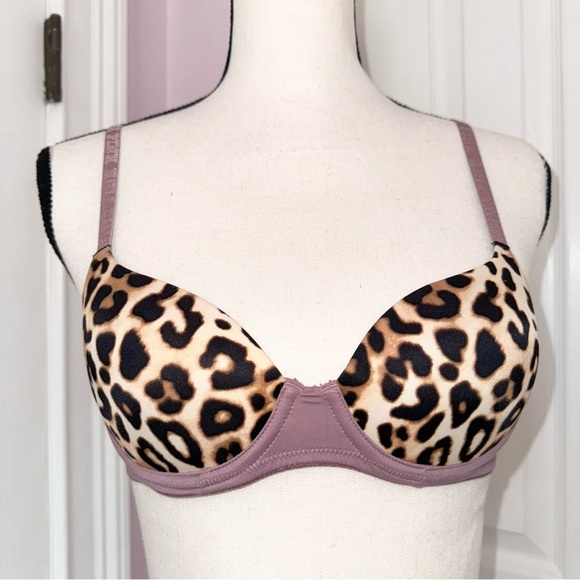 Victoria’s Secret PINK cheetah animal print w/purple bra size 32A - Picture 1 of 9